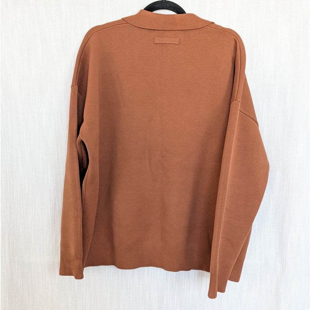 Zara 2893/017/778 Plain Knit Oversized Polo Sweater Womens M-L Brown Cognac - Picture 3 of 9